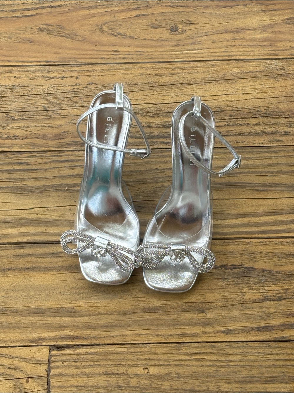 Billini Silver Crystal Bow Ankle-Strap Heels